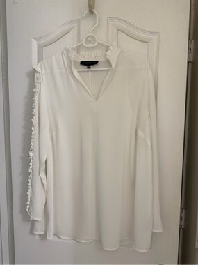 Eloquii Cream Ruffle-Trim V-Neck Tunic